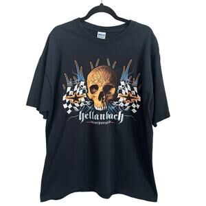 Hellanbach Skull Racing Graphic Tee SIZE XL Biker Y2K Streetwear Biker Moto